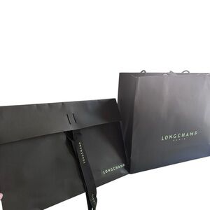 Longchamp dark green paper shopping bag bundle